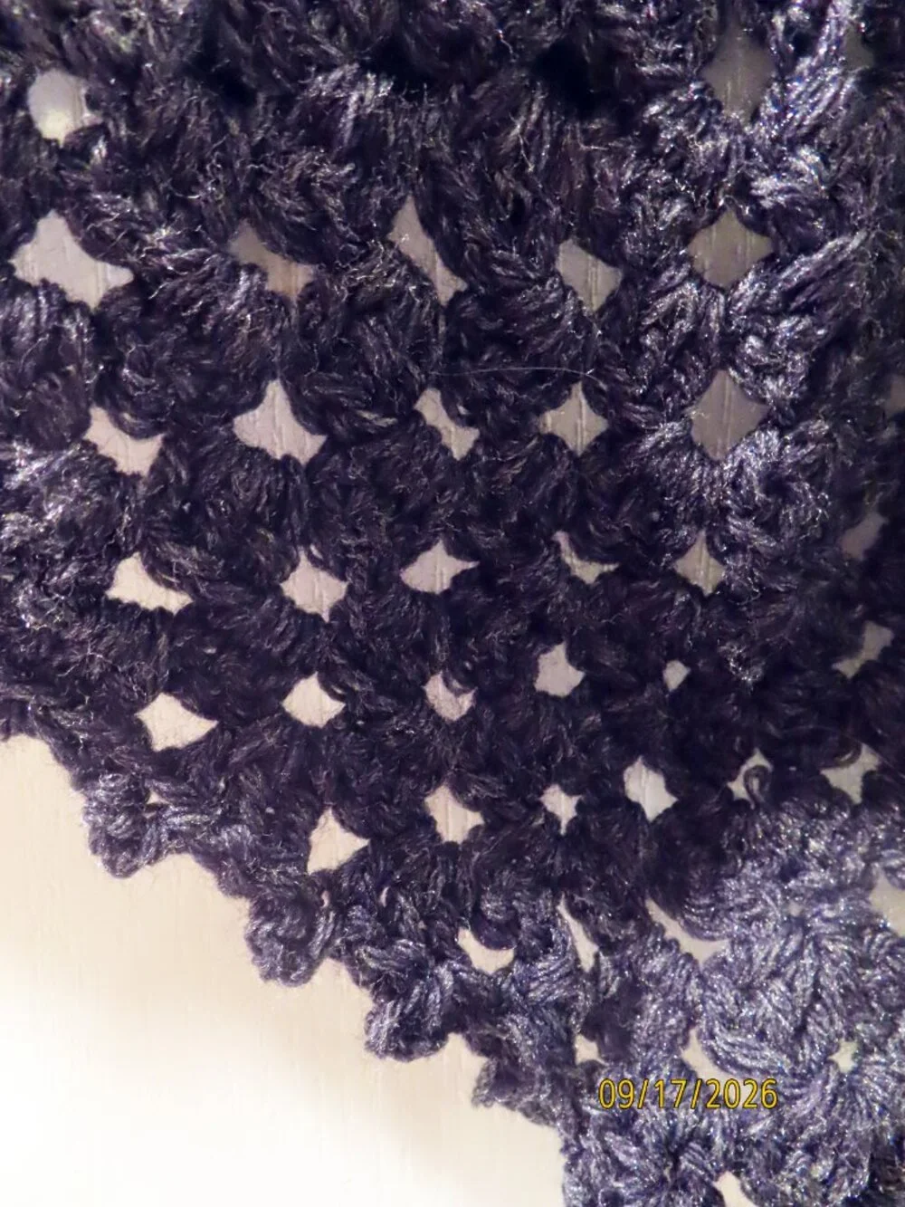 Hand crocheted black wool shawl